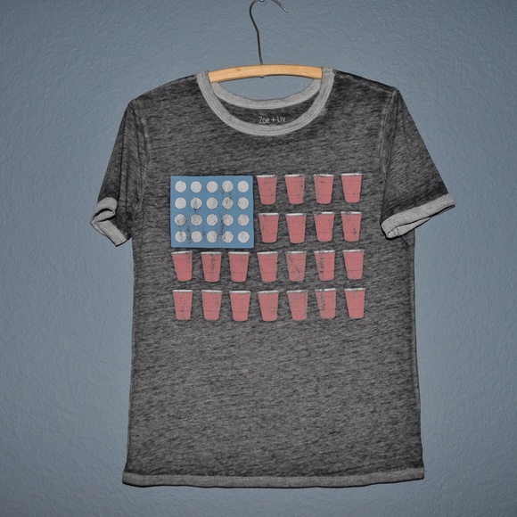 NEW Beer Pong Flag Short Sleeve Ringer Graphic Tee - Picture 4 of 8